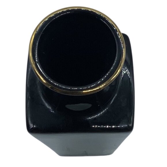 Vintage Imperial Dynasty by MANN Black Porcelain Vase Gold Trim Floral Design 7" - Picture 5 of 7